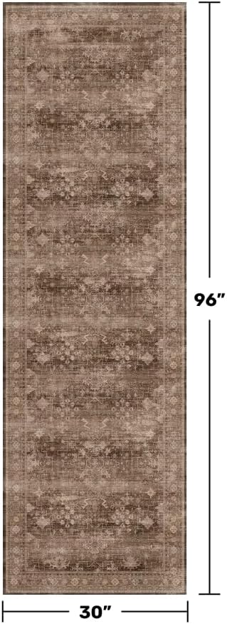Regine Switzerland Brown Washable Long Runner Rug - Non-Slip Rubber Backing | 2'6"x8' for Hallways & Entryways