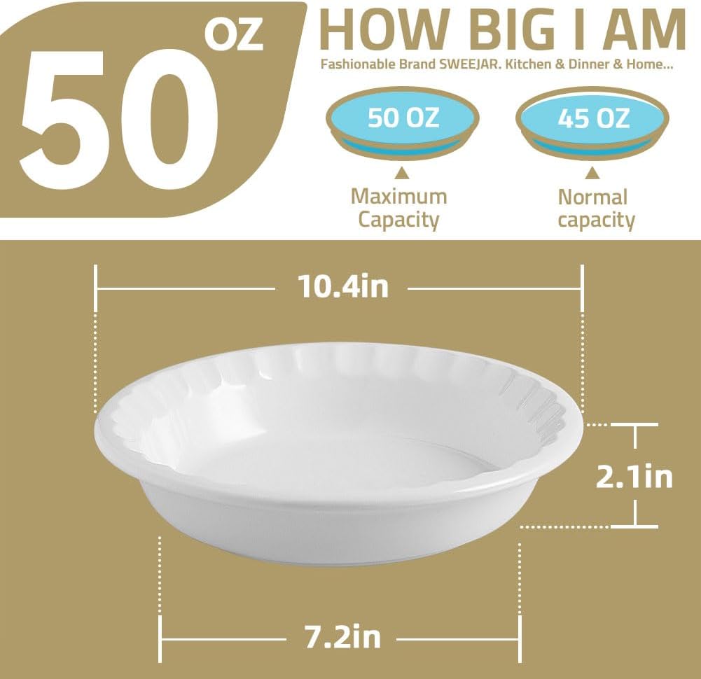 Sweejar Ceramic Pie Pan - 10.4 Inches Deep Fluted Porcelain Dish | Non-Stick Green Design for Baking