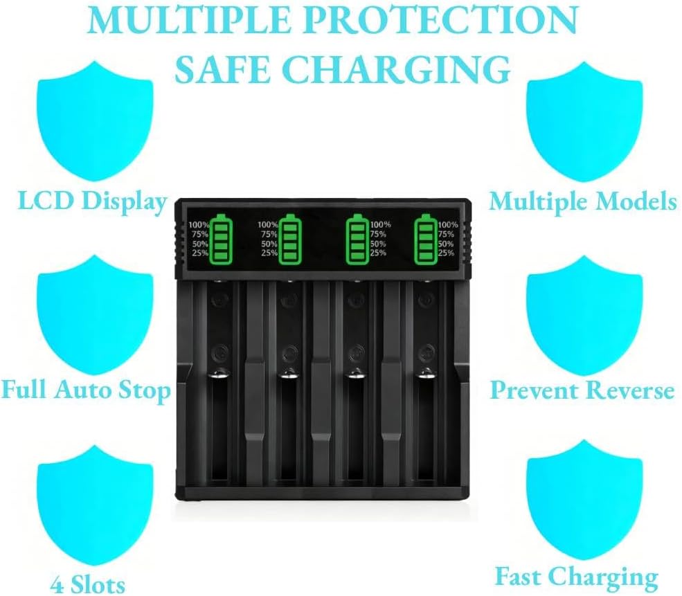Generic 18650 4 3.7V 10440 14500 16340 18350 18500 18700 20700 21700 26650 Battery Charger, Bay LCD Display Smart Fast