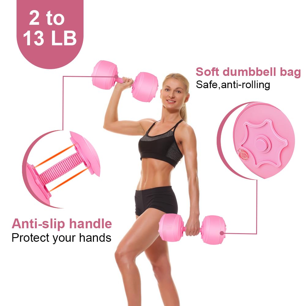 Water Filled Dumbbells Set for Women, Travel Weights Adjustable Water Dumbbells Up to 3~12 Lbs(1 pair) for Yoga Training Exercise Fitness
