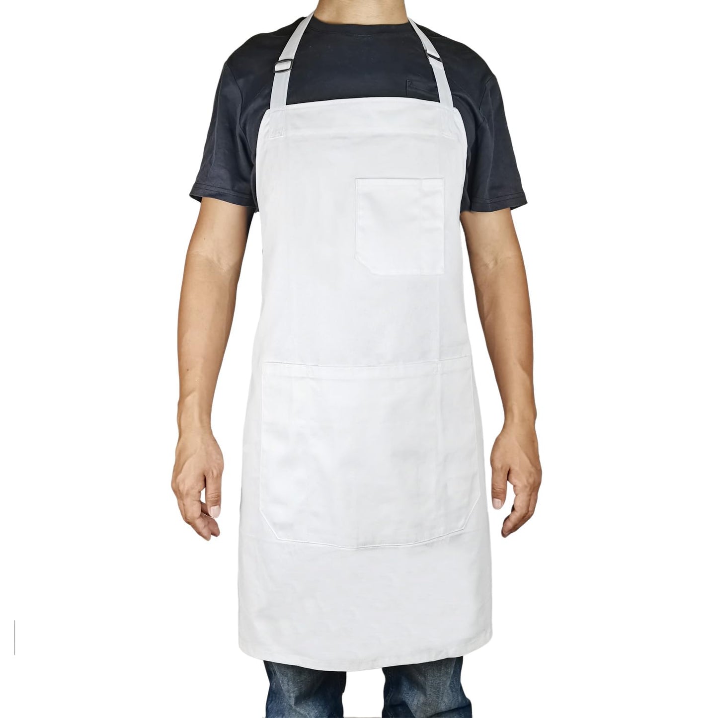 DCCPAA 100% Cotton Professional Grade Chef Apron for Cooking,Kitchen,BBQ, Grill and Hobby and Work for Men and Women gifts -White-5 Pockets-updated