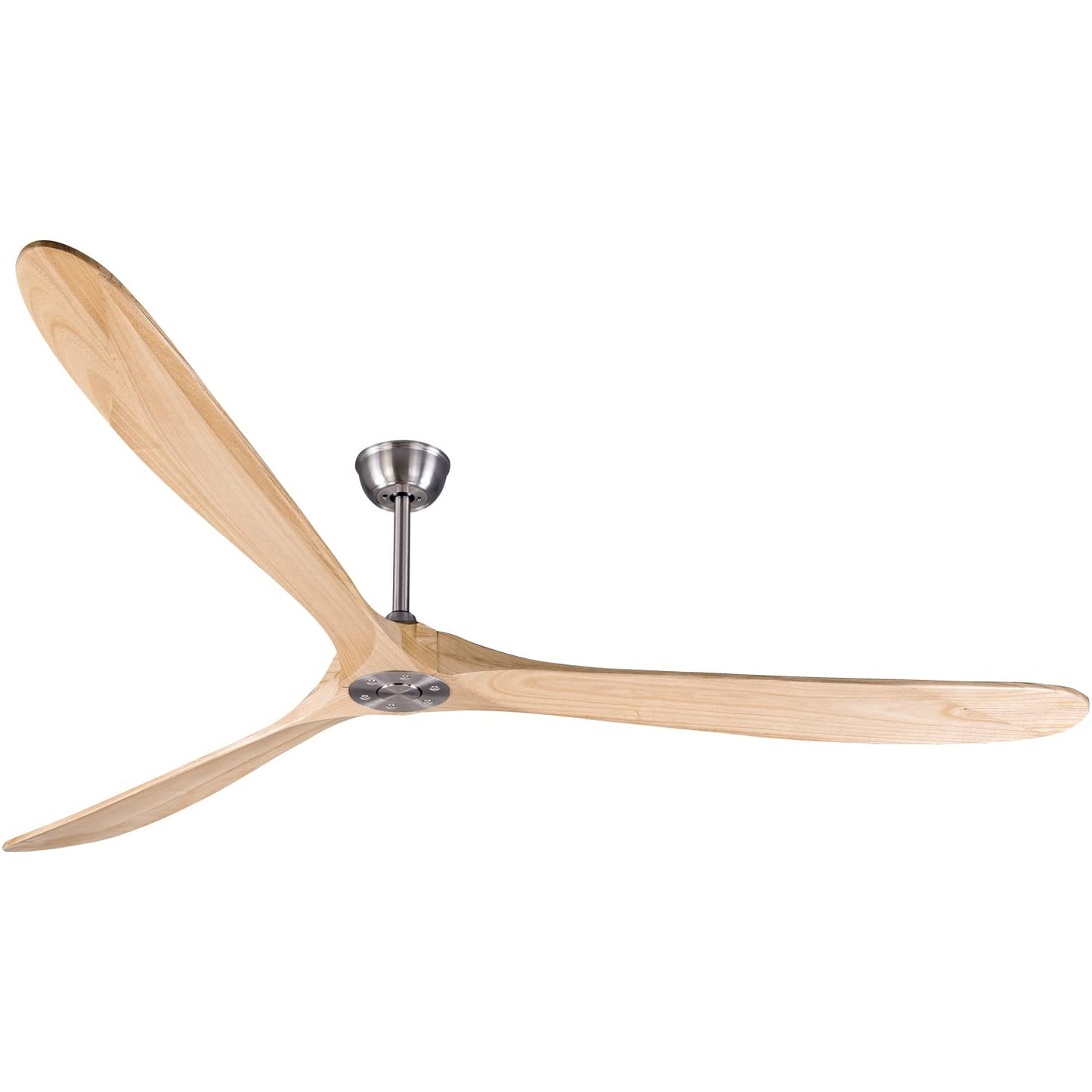 Bigzone 88'' Large Ceiling Fan No Light With Remote, DC Motor Quiet Energy Saving,3 Balsa Wood Blades,Outdoor/Indoor fan, Metal Brushed Nickel Metal Brushed Nickel-Burlywood Blade