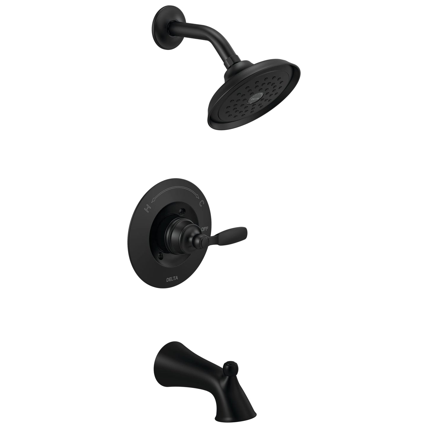 Delta Faucet Woodhurst 14 Series Single-Handle Matte Black Tub and Shower Faucet, Shower Trim Kit with Single-Spray Matte Black Shower Head, Matte Black T14432-BL (Valve Not Included)