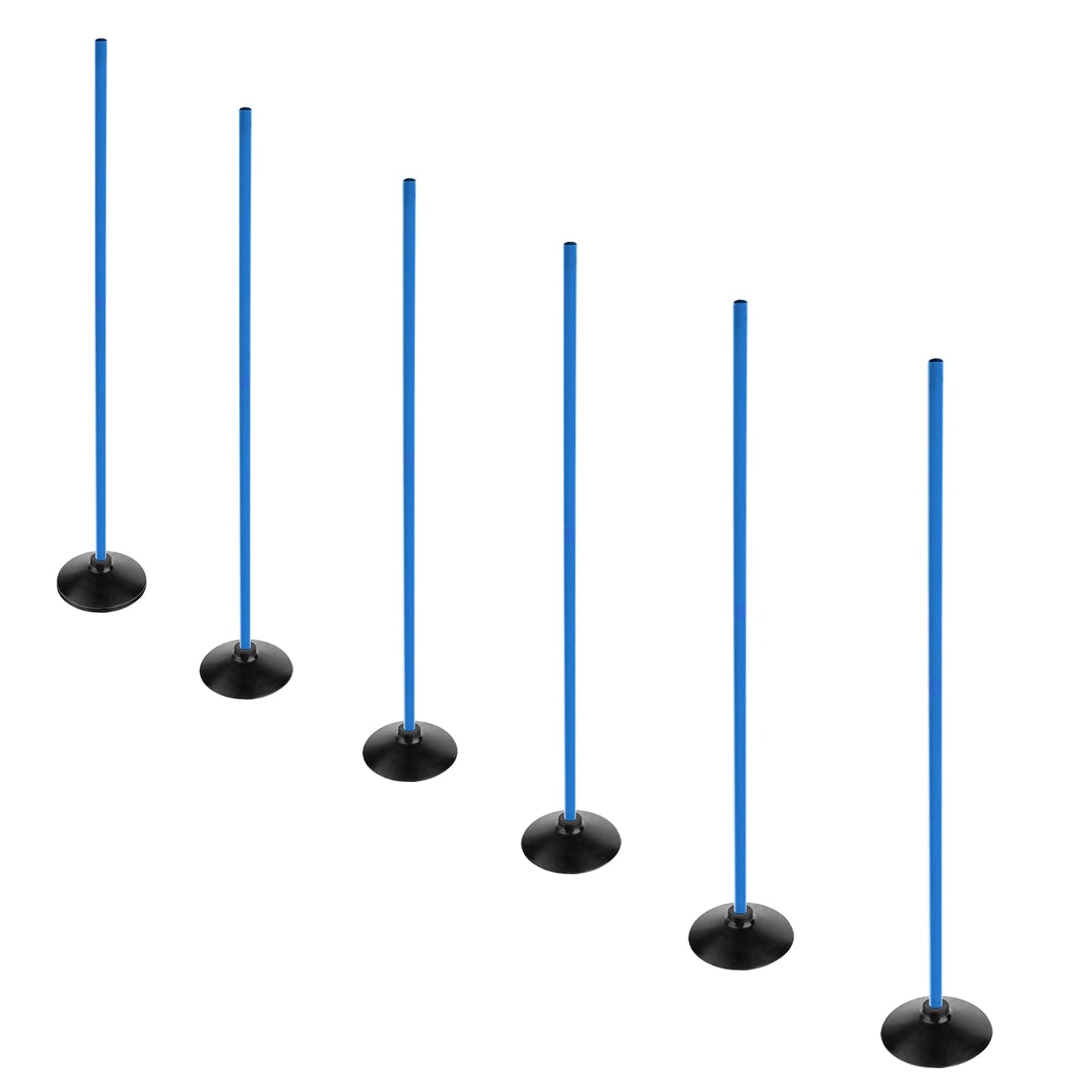 ASENVER Blue Soccer Agility Poles Set Detachable Sports Trainning Speed Pole Slalom Poles with Rubber Base Sport Traning Equipment (4.9 FT, Pack of 6)