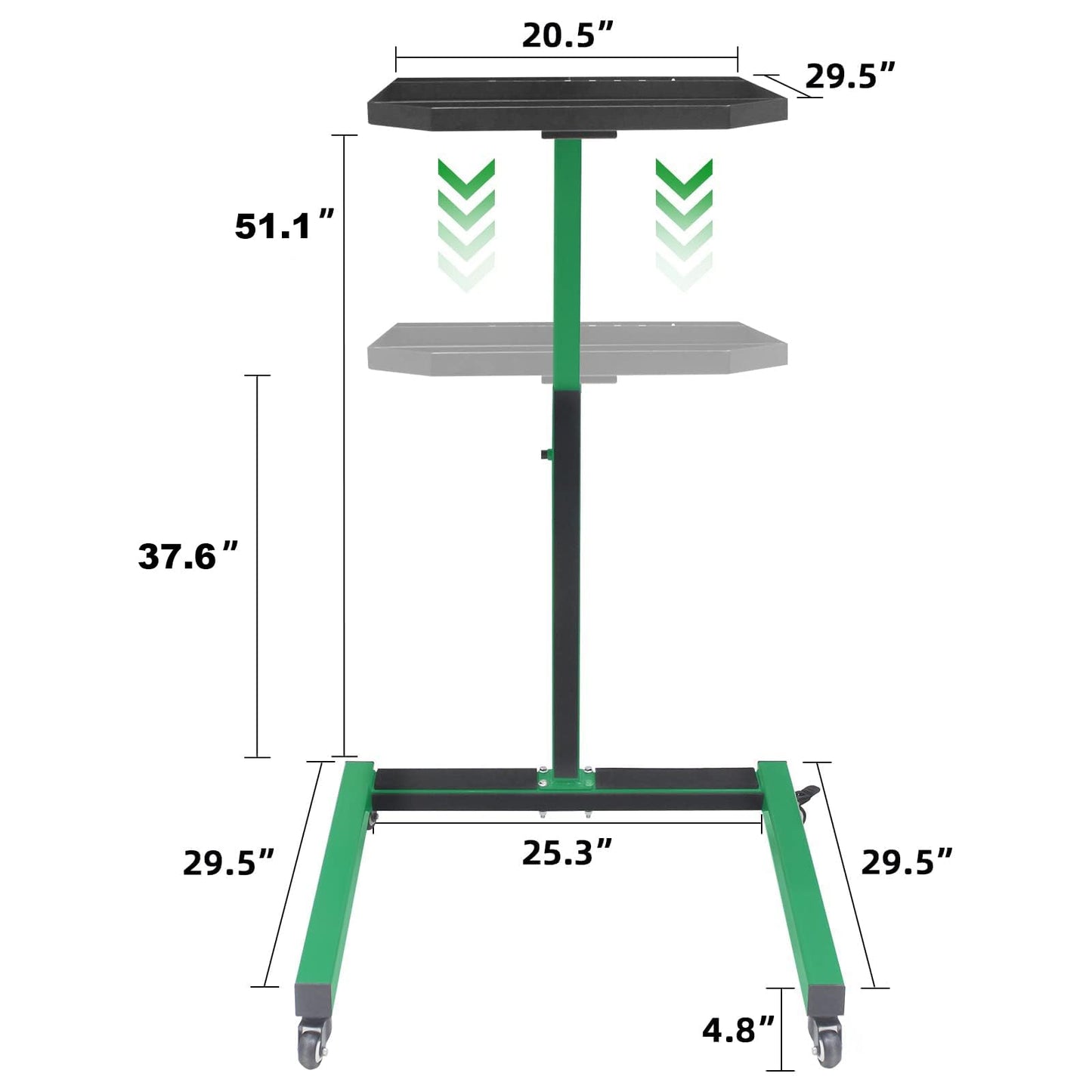 Adjustable Height Mobile Work Table, Foldable Table with Heavy Duty Steel, Rolling Tool Cart with Brakes for Garage Repair Shops DIY