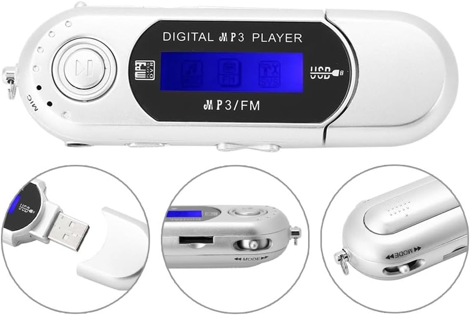 UCCKEYI 1PC 2.0 MP3 32GB 20 USB Digital Music Player Portable LCD Screen Support TF Card and FM Radio,Use Hours,Silver