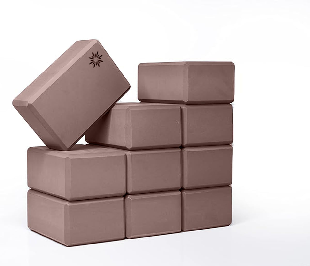 Sunshine Yoga 4" Yoga Block, 10 Pack Bulk EVA Foam Yoga Blocks, Firm and Supportive Yoga Brick for Stretching and Workout, Balance Foam for Schools and Studios, 4" x 6" x 9", Mocha