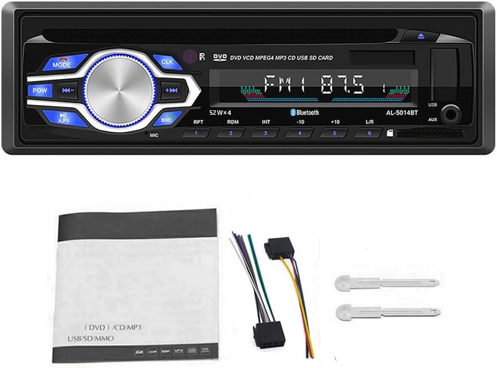 WEPARTICULAR 12V MP3 Car Stereo CD DVD Player Single Din Car Radio with Bluetooth Hands-Free/FM Receiver/USB/AUX/SD