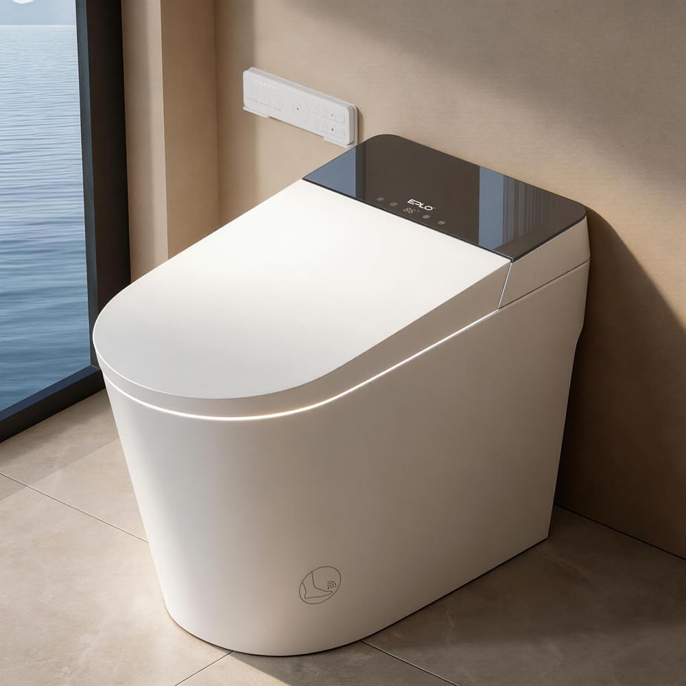 EPLO Luxury Smart Toilet Bidet with 1000g MaP Powerful Flush, Foam Shiled,Auto Open Close,Men's Urinal Auto Flush,Moving Dryer,ADA Comfort Height,Glass Panel Modern Elongated Toilet with Tank G20MAX