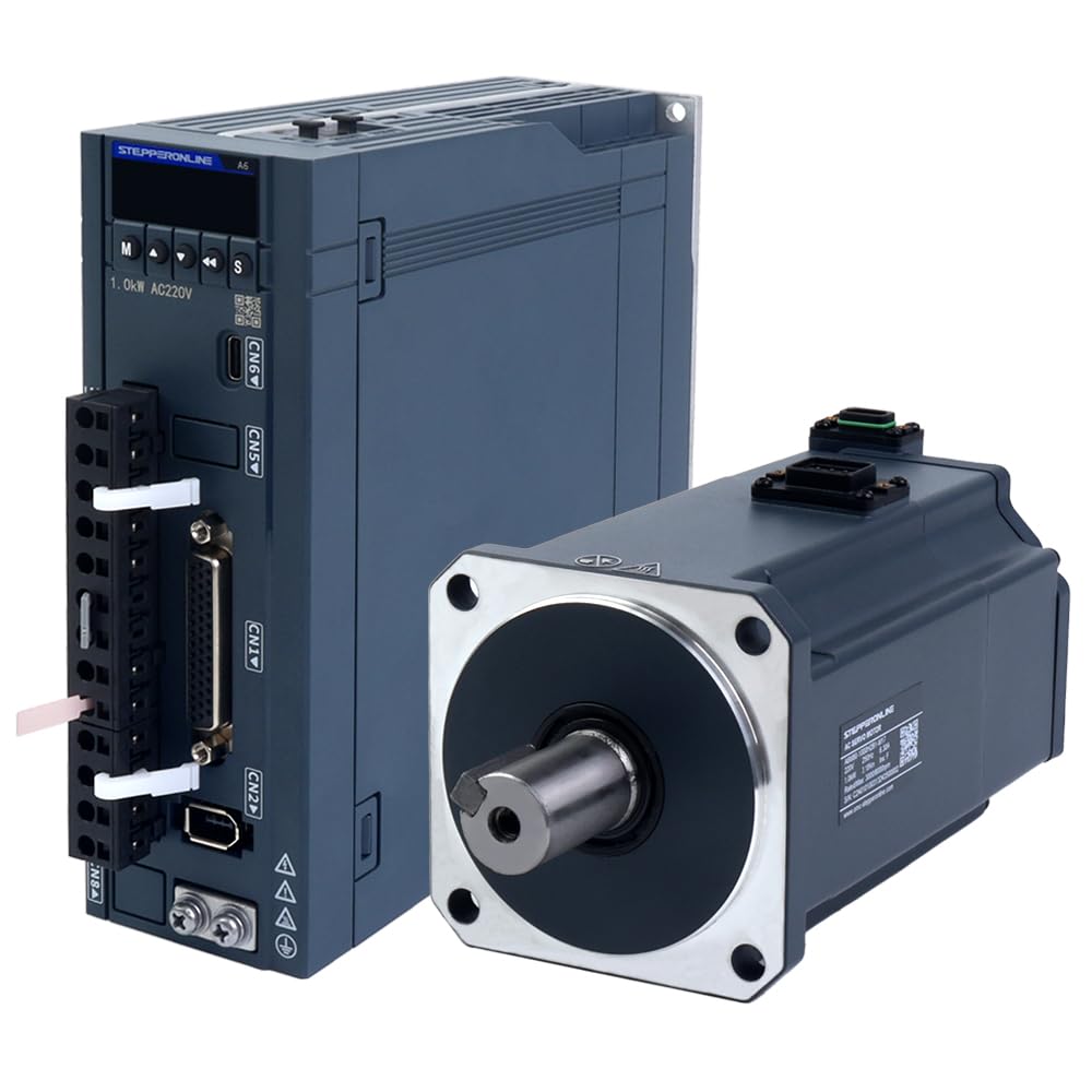 STEPPERONLINE AC Servo Motor kit A6 Series 1000W Servo Motor 3000rpm 3.18Nm with Brake 17 Bit Absolute Encoder IP67 + 1000W Impuls/RS485/analoger AC Servo Motor Driver+ 3.0M Cabels