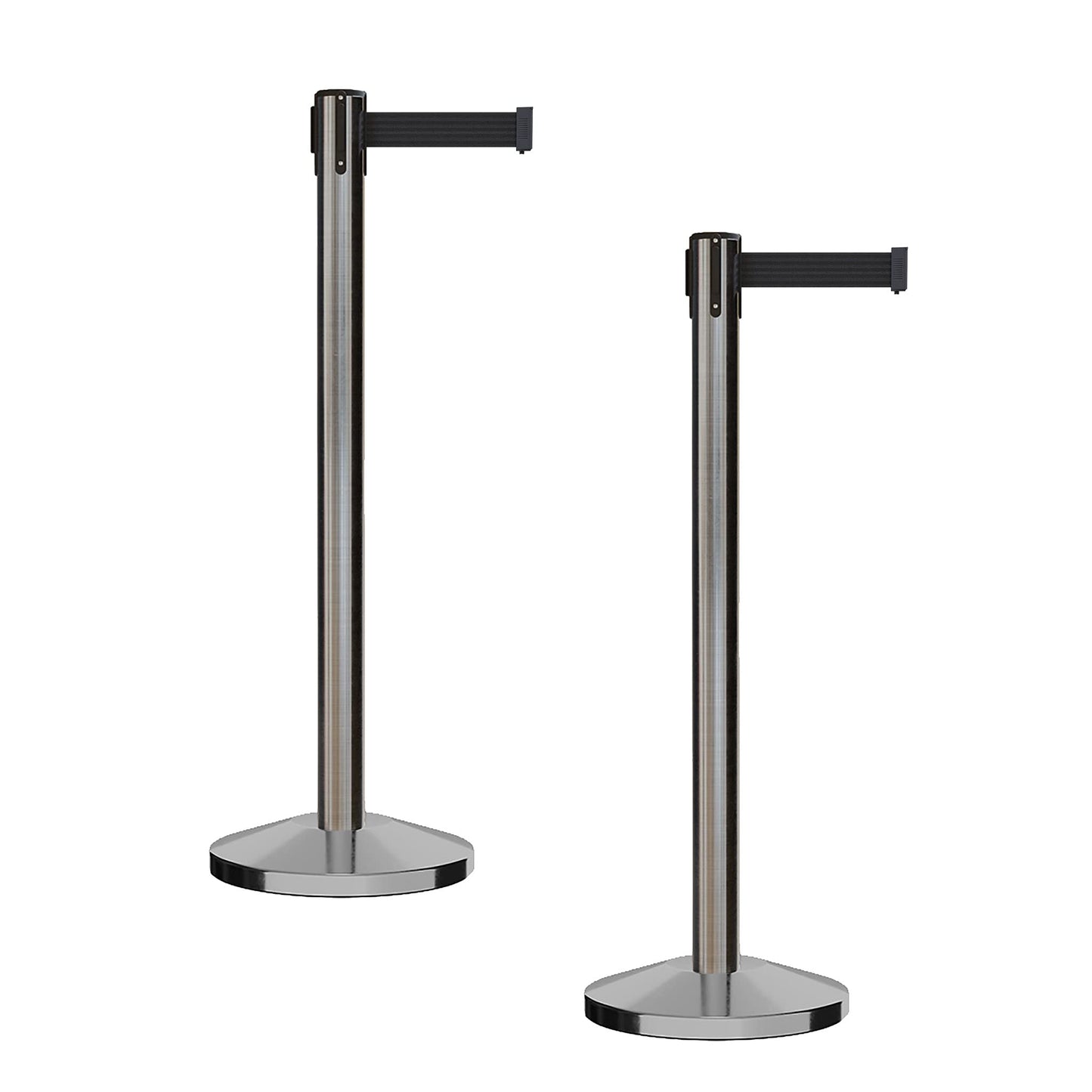 CCW Series RBB-100 - Set of 2 Stanchion Retractable Belt Barriers (11 Foot Belt, Black Belt with Satin Stainless Steel Post)