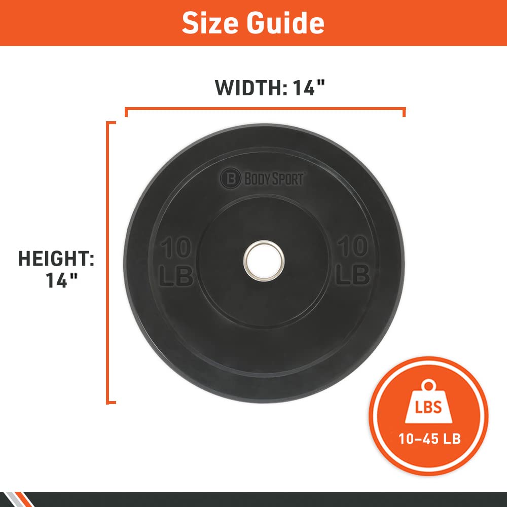 Body Sport Bumper Weight Plates for Training, 10 lb. (2-Pack) - Impact Absorbing Strength Discs with Stainless Steel Insert