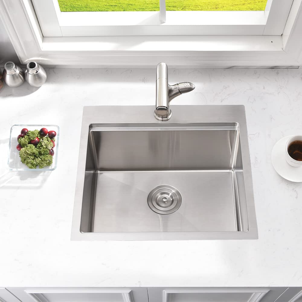 21 Inch Drop In Bar Sink Workstation-Bokaiya 21x20 Small Stainless Steel Drop In Outdoor Rv Sink Wet Bar 16 Gauge Top Mount Single Bowl Kitchen Sink with Cutting Board