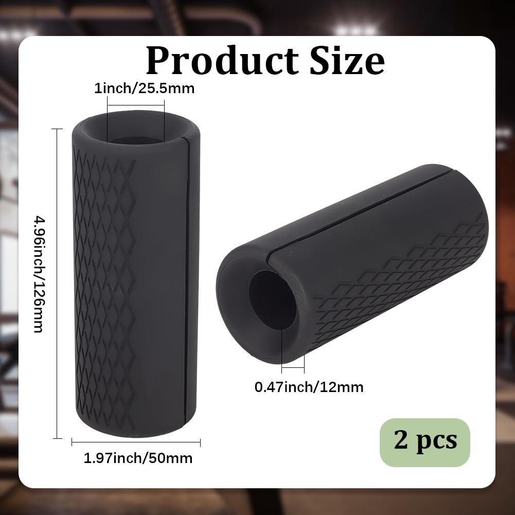 GORGECRAFT 2Pcs Black Dumbbell Grip High Density Silicone Non Slip Hand Pressure Relief Arm Blaster Adapter Thick Dumbbell Clutch Bar Grip Tool for Weightlifting Muscle Building Strength Training