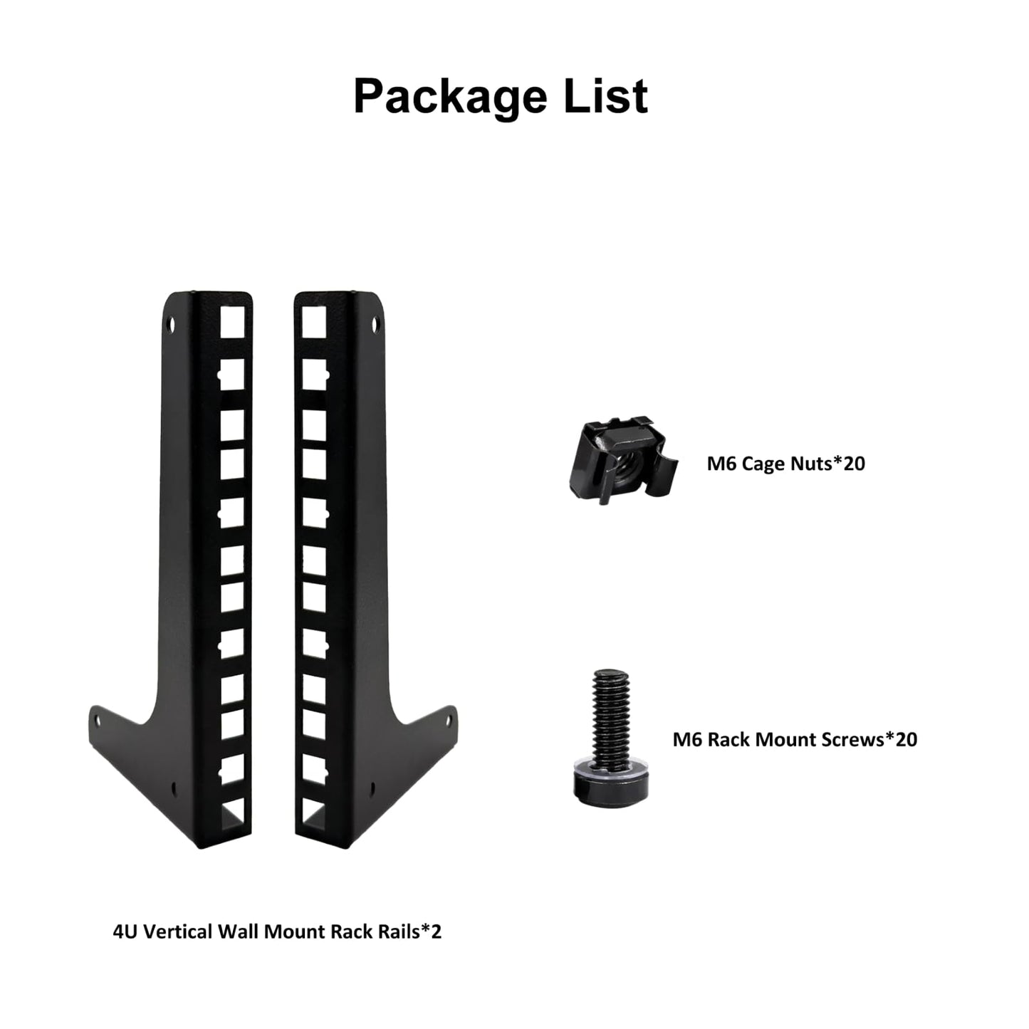 FMUSER 4U Vertical Wall Mount Rack Rails with M6 Rack Mount Screws and Cage Nuts Set for DIY Server and Network Switch Racks