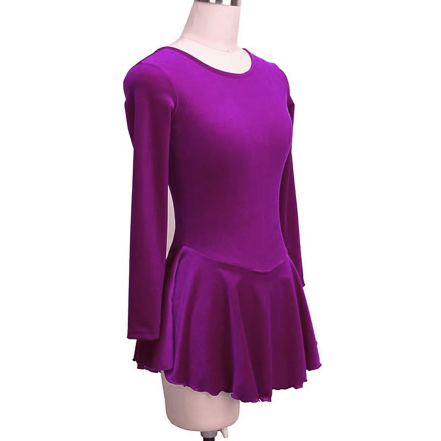 Ice Figure Skating Dress Girls Classic Velvet Open Back Skirt Training Dance Dress Competition Purple