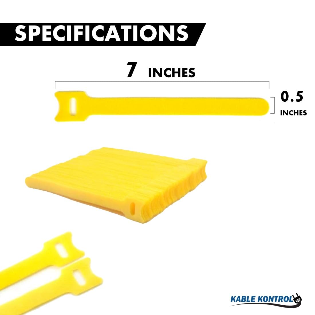 Kable Kontrol Reusable Cable Ties 20 Pack 7 Inch, Yellow, Cable Management Ties, Cord Wraps for Electrical Cords, Wire Management for Organizing Home, Office and Data Centers