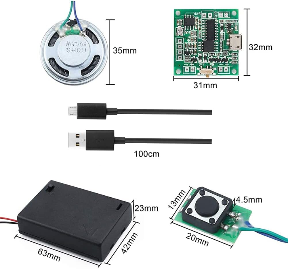 Stemedu 8MB Programmable MP3 Sound Recordable Module Button Control Voice Chip, Music Player Kit, USB Downloadable