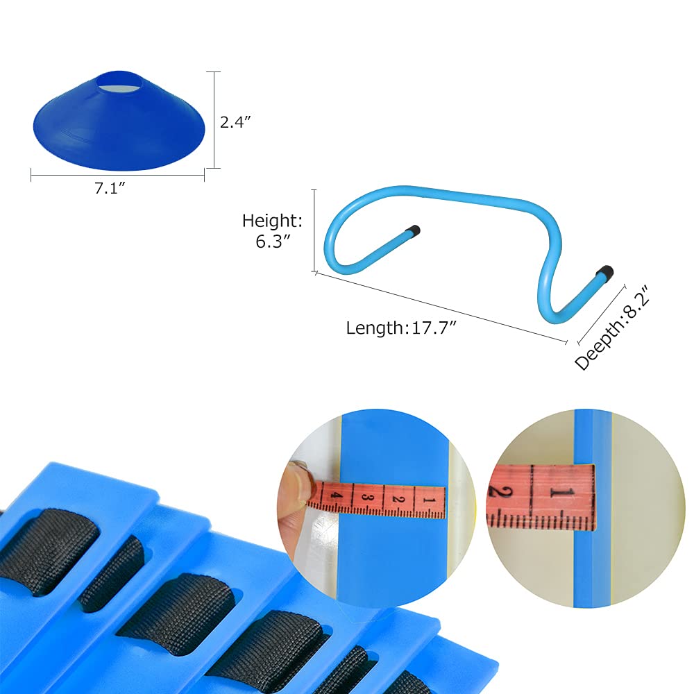 TNZMART Agility Ladder and Disc Cones Training Set Adjustable Rungs Training Ladder with 10 Plastic Sport Cones for Training (Blue, 6 Hurdles)