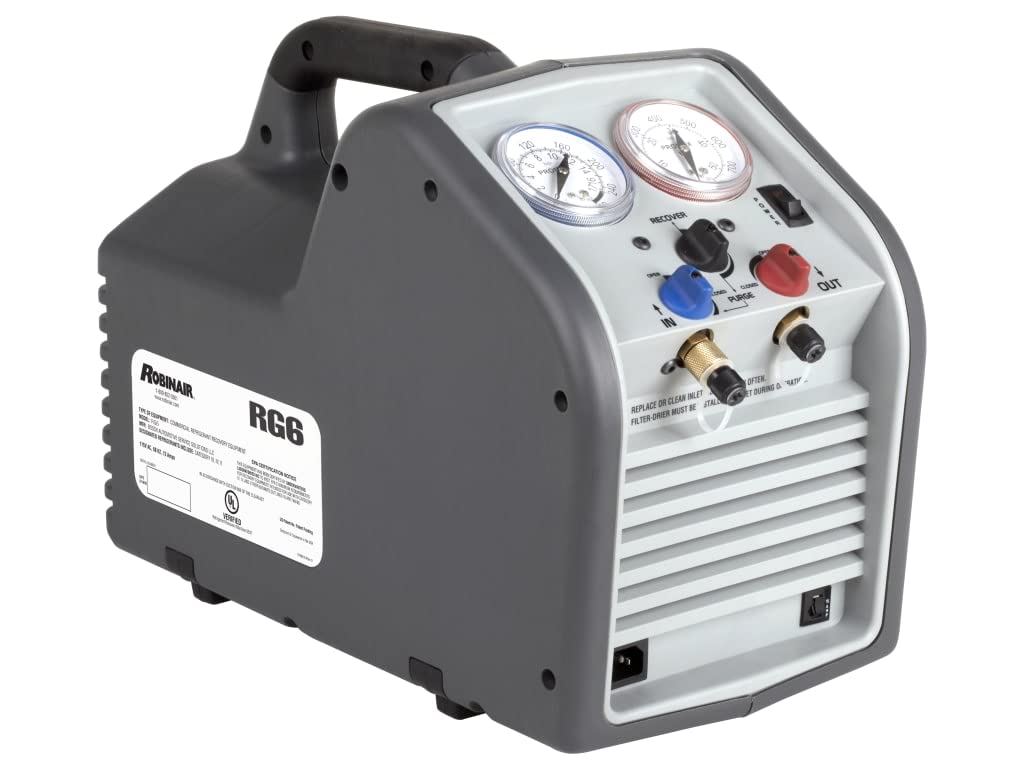 Robinair RG6 Portable Liquid and Vapor Refrigerant Recovery Machine - Designed and Built for High Speed Recovery and Compatible with Common CFC, HFC, HCFC Refrigerants Including R-410A