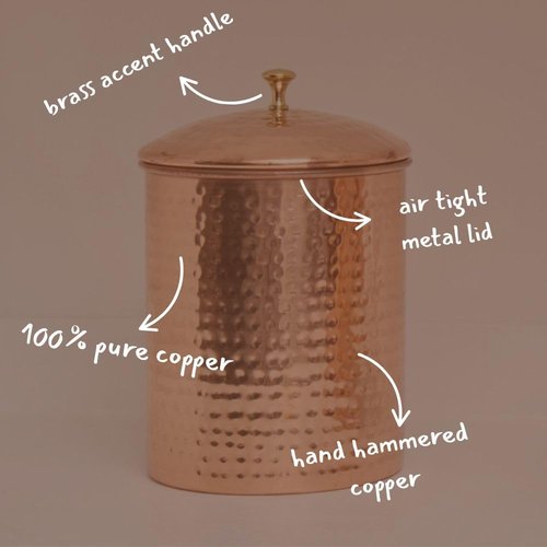 Cook Eat Serve Craft Copper Coffee Canister Container, Hand Hammered, 7.5" Tall