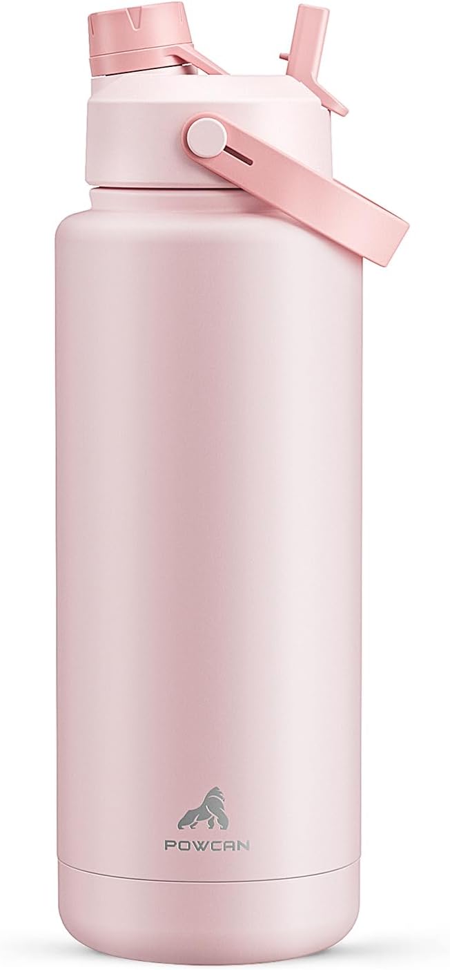 POWCAN 40 oz Insulated Water Bottle - 2-in-1 Straw & Spout Lid, Keeps Drinks Cold 24H | Cotton Candy