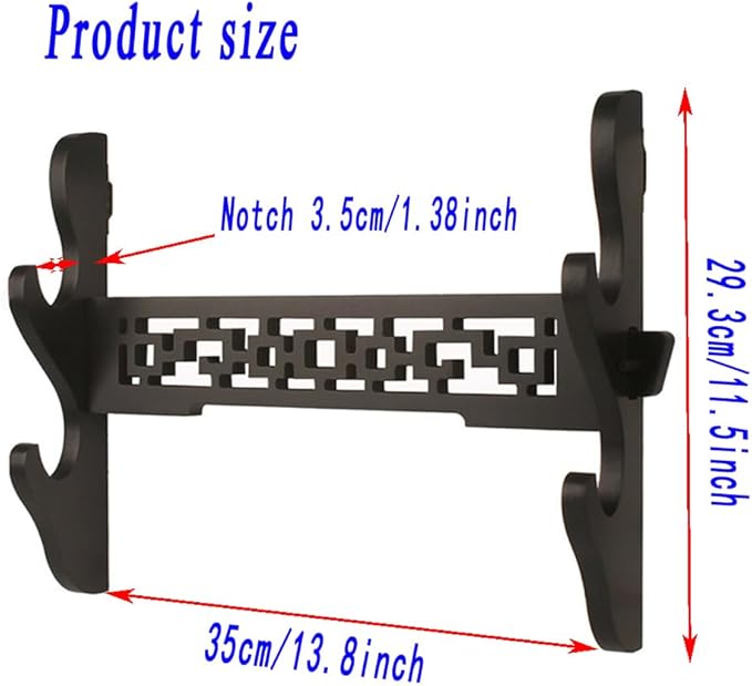 Katana Wall Mount Samurai Sword Display Hanger Lightsaber Holder, Wood Flute Stand Martial Arts Weapon Stand Cosplay Rack Wall Mount (Black, 2-tier)