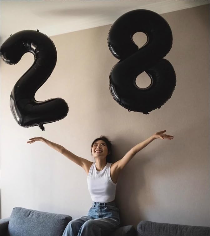 Skiennix 40-Inch Black Number 28 Balloon - Jumbo Mylar Foil Helium Decoration for Parties