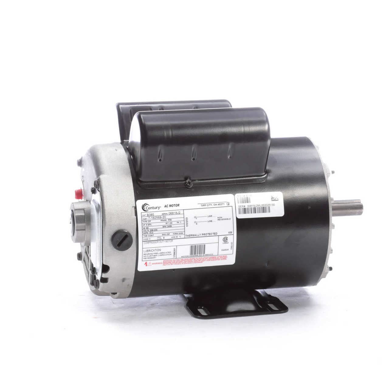 5 HP SPL 3450rpm P56 Frame 230 Volts Replacement Air Compressor Motor - Century Motor # B3