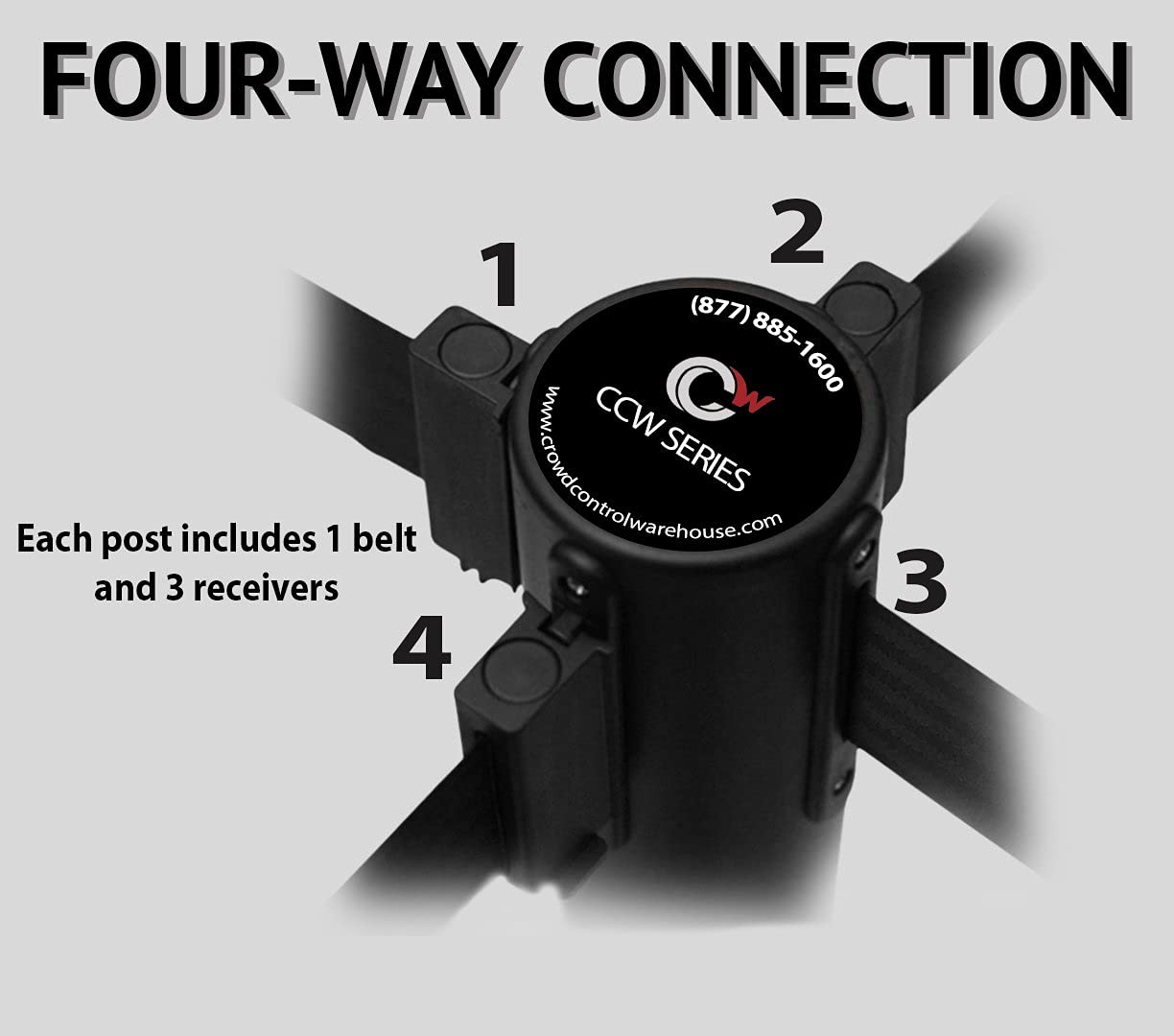 CCW Series RBB-100D - Set of 2 Stanchion Retractable Belt Barriers Dual Belt - Easy to Assemble, No Tools Required (11 Foot Belt, Black Belt with Black Post)