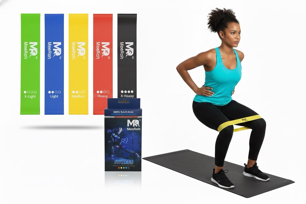 MeeRoh Mini Loop Resistance Bands Set (5 Levels) – Non-Slip Latex-Free TPE Exercise Bands – Heavy Duty Booty Bands for Legs and Glutes, Physical Therapy, Yoga & Pilates – Fitness Loops with Carry Bag