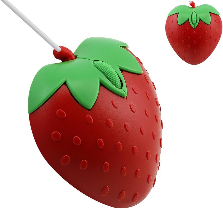 SHARE SUNSHINE Wired Mouse Cute Red Fruit Strawberry Shape Mice, Silent Portable Lightweight USB Girly Optical Corded