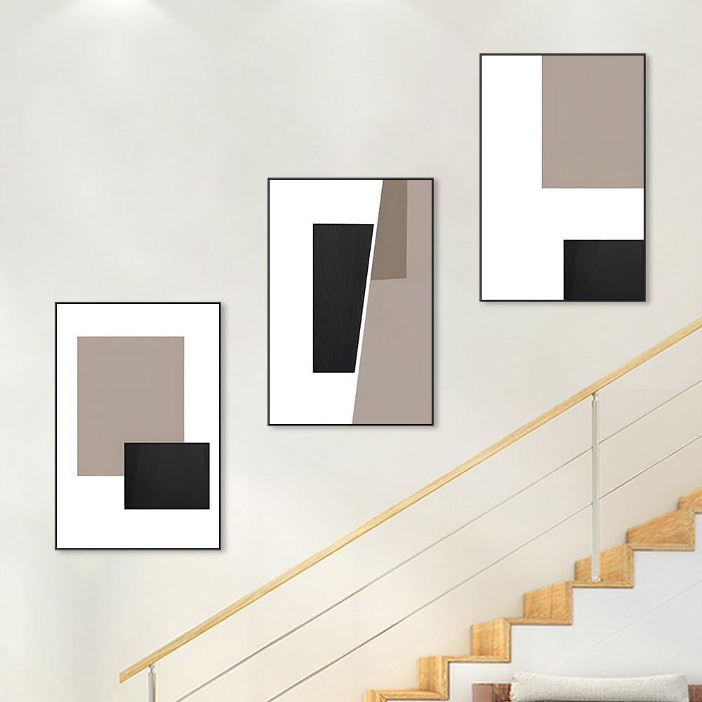 Skiennix Canvas Framed Wall Art - Geometric Black and White Abstract Decor | Large 24 x 32 Inch for Living Room & Office