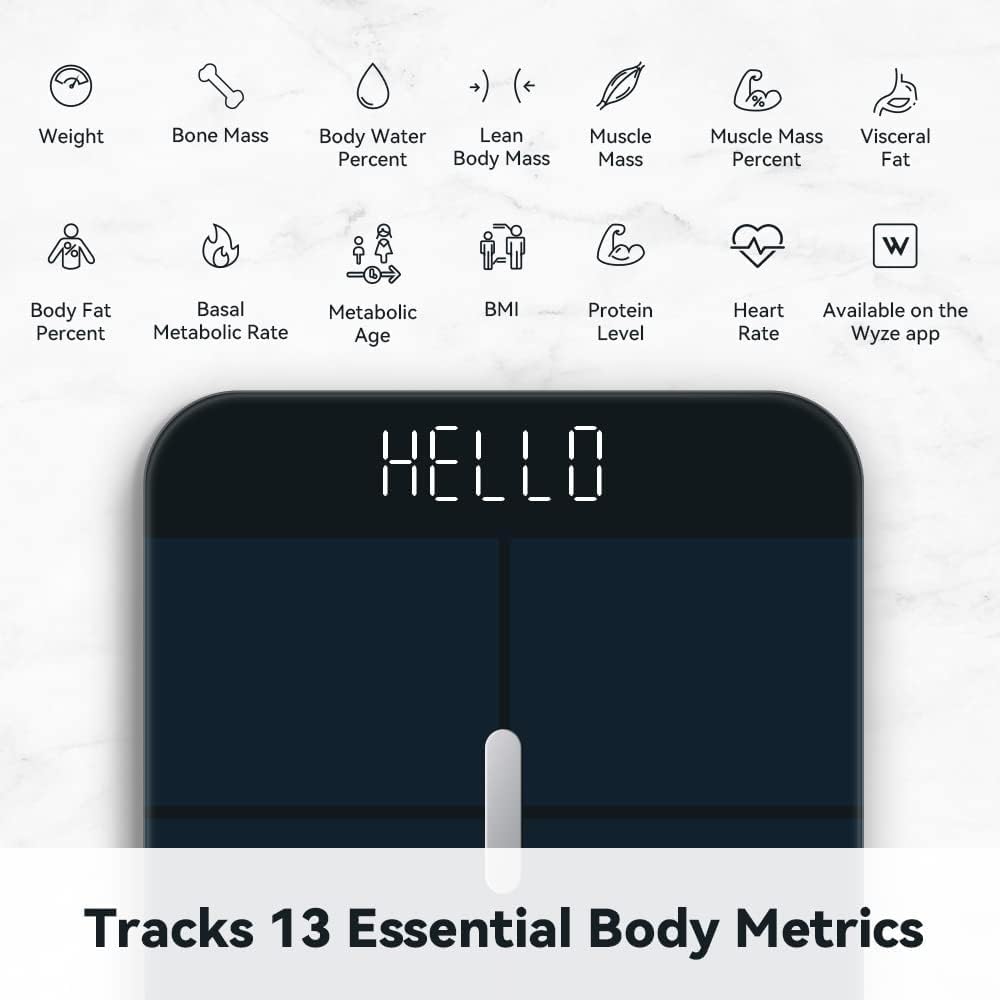 Wyze Smart Scale X - Digital Bathroom Scale for Body Weight, BMI, Body Fat, Muscle Mass, Heart Rate Monitor | Sync with Health Apps | for People, Baby & Pet, 400 lbs (Black)