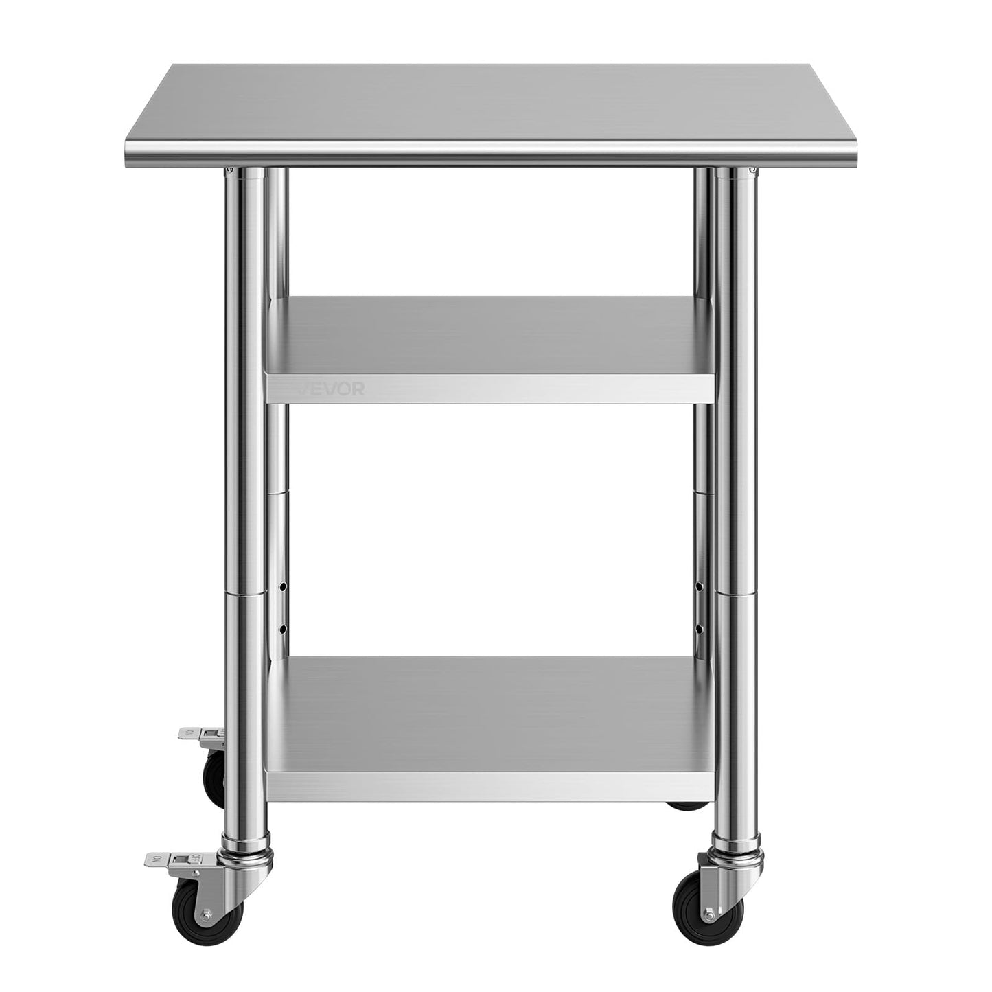 VEVOR Stainless Steel Work Table, 24x30 Inch Food Prep Table with 2 Shelves and Wheels, Commercial Kitchen Workstation, Metal Heavy Duty Utility Worktable, for Restaurant Home Hotel Garage Outdoor