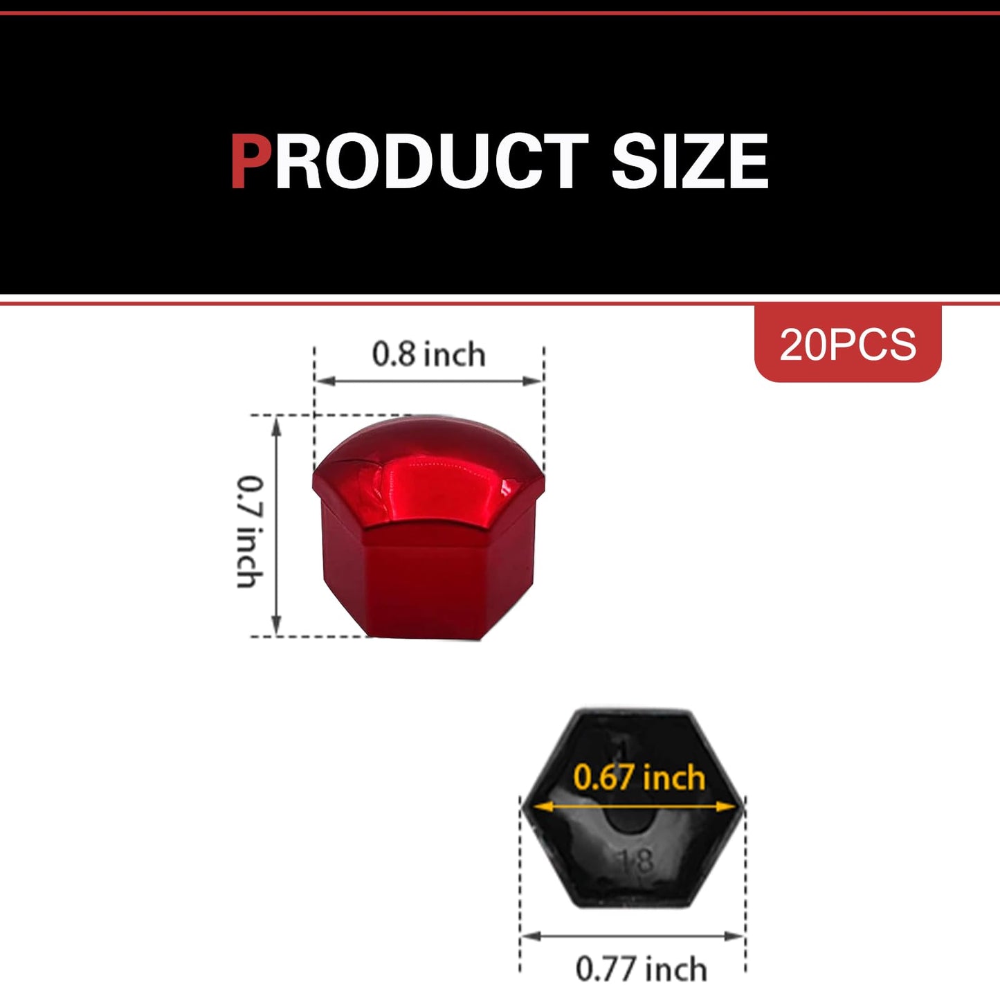 Cuymoap 20 PCS Lug Nut Covers, 19 mm Tire Nut Dustproof Protective Cover with Pull Clip, Rustproof Electroplated Aesthetically Pleasing Decoration, for Most Cars Tire Trim Accessories (Red)