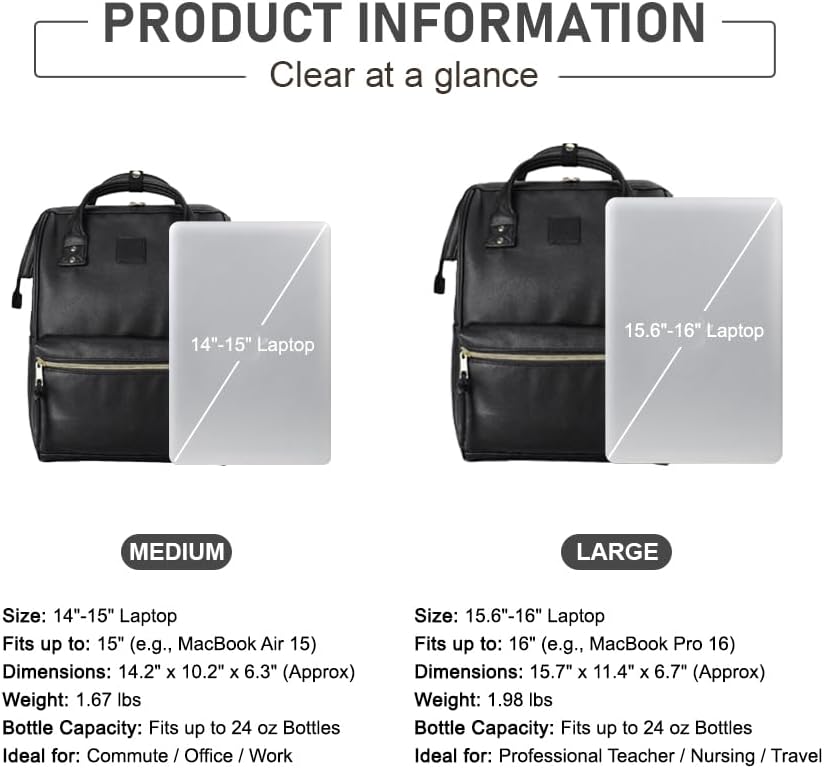 Backpack 15.6-16 Inch Backpack 16 Kah&Kee Leather Laptop for Women, Professional Work Bag, Water-Resistant Vegan