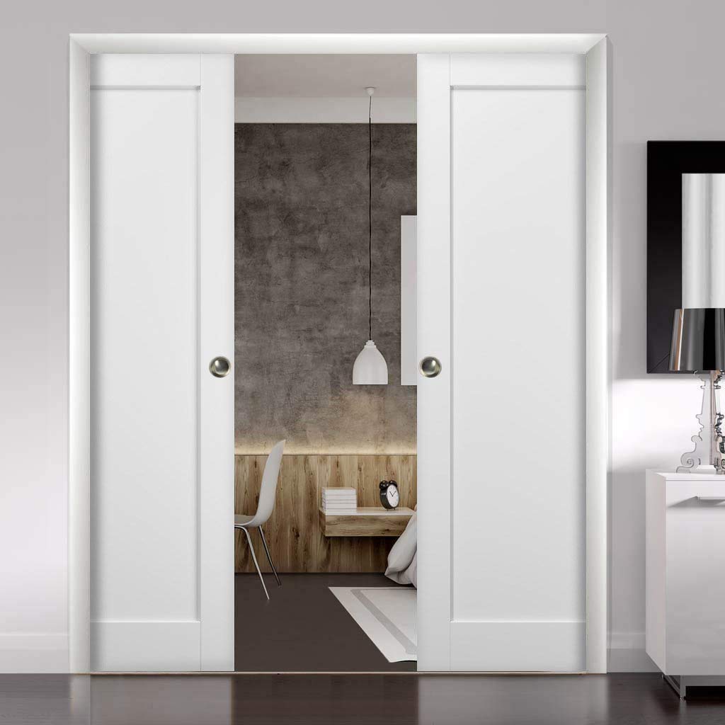 SARTODOORS Slab Barn Door Panel | Quadro 4111 White Silk | Sturdy Finished Wooden Modern Doors | Pocket Closet Sliding-30 x 80"