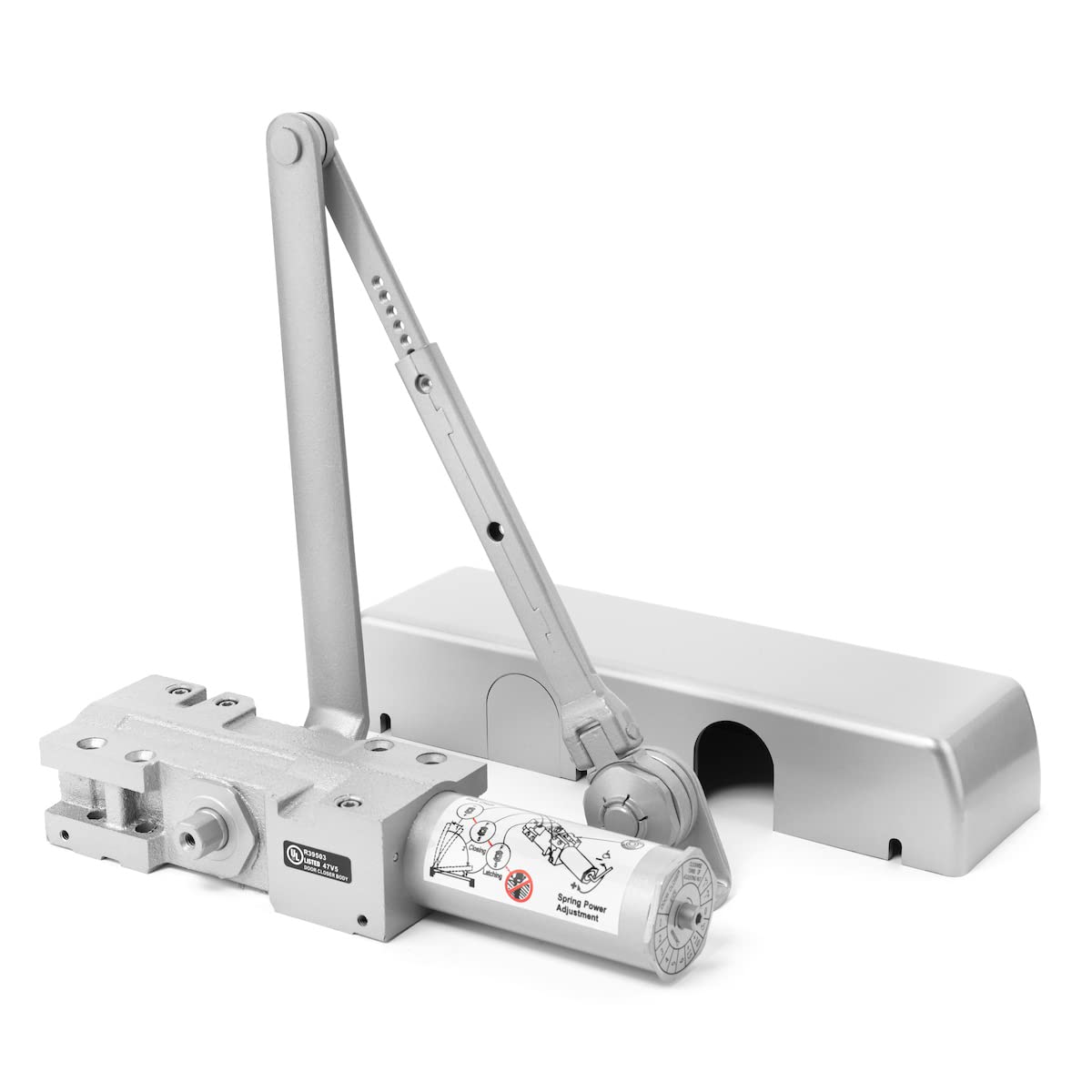 Dynasty Hardware Door Closer, Grade 1 Heavy Duty Commercial Hydraulic Closer & Hold Open Arm, Self-Closing, Adjustable Spring Size 1-6, ADA Compliant, Surface Mount, Sprayed Aluminum, Series 4401