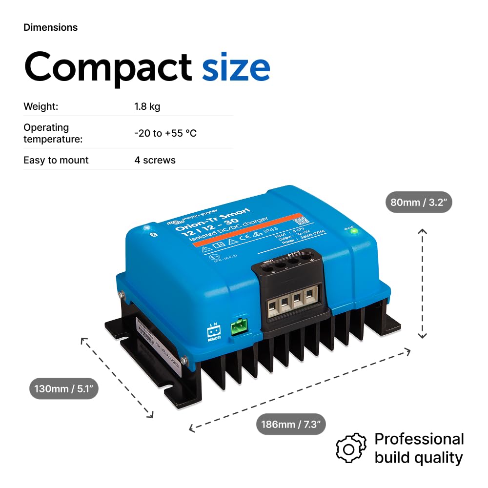 Victron Energy Orion-Tr Smart DC to DC Charger (Bluetooth) - 12/12-Volt 30 amp 360-Watt - Battery Charger for Dual Battery Systems - Isolated