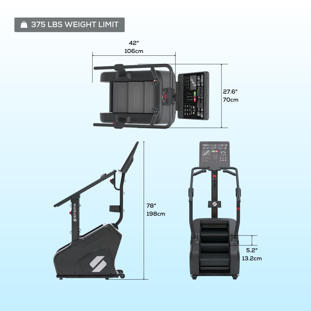 STEPR Classic Commercial Stair Climber Machine – Space-Saving Stairmaster for Home Gym, 8ft Ceiling Friendly, 140 SPM, LED Console & Strength Training Anchor Points