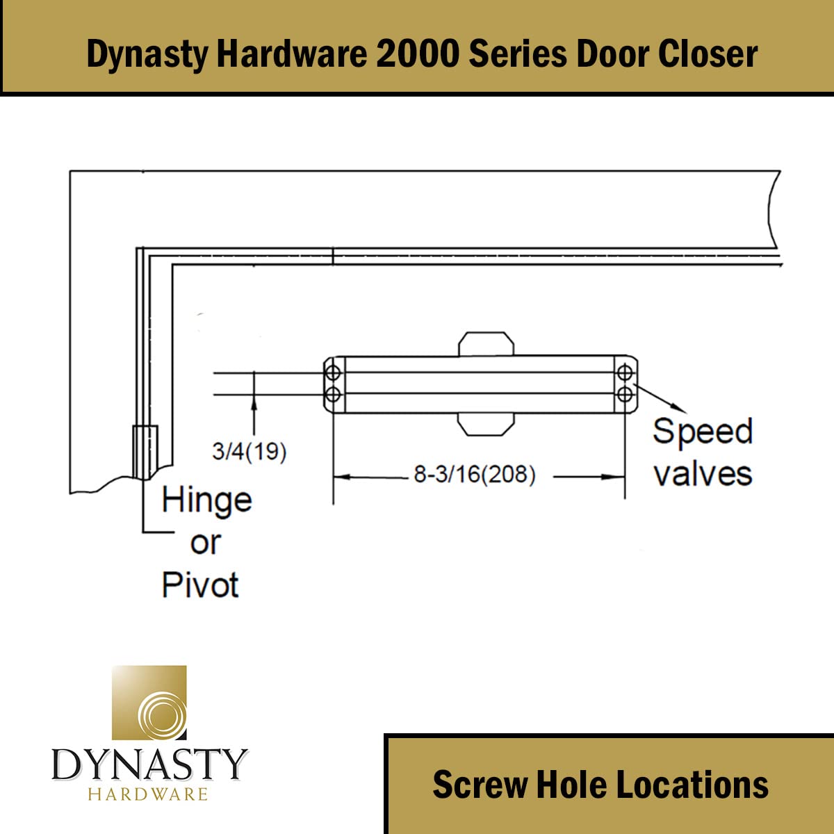 Dynasty Hardware Door Closer, Commercial Hydraulic Closer, Self-Closing, Spring Size 2, Surface Mount, Sprayed Duronotic Bronze, Series 2000