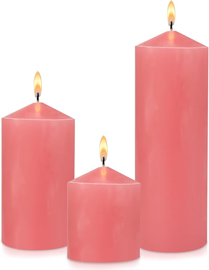 Pillar Candle 3 x 4,6 and 8 inch, Large Handmade Candle Set 3, Pink Decorative Candle for Wedding, Home Decoration, Dinner, Church