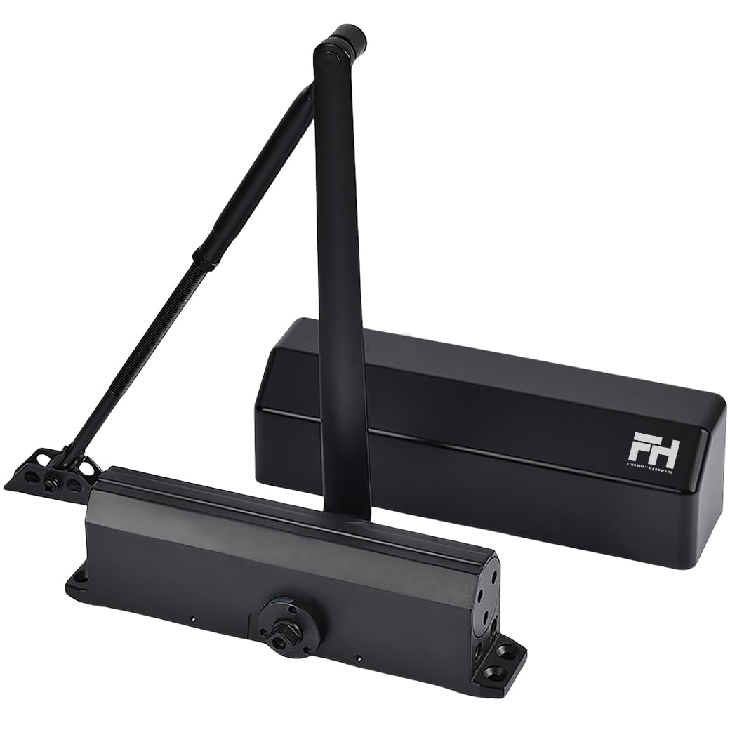 Finsbury Medium Heavy Duty Door Closer – Grade 1 Commercial, Adjustable Spring Size 1–6, ADA & UL 3-Hour Fire Rated, Hydraulic Auto Close, Surface Mount for Interior/Exterior Doors (Black)