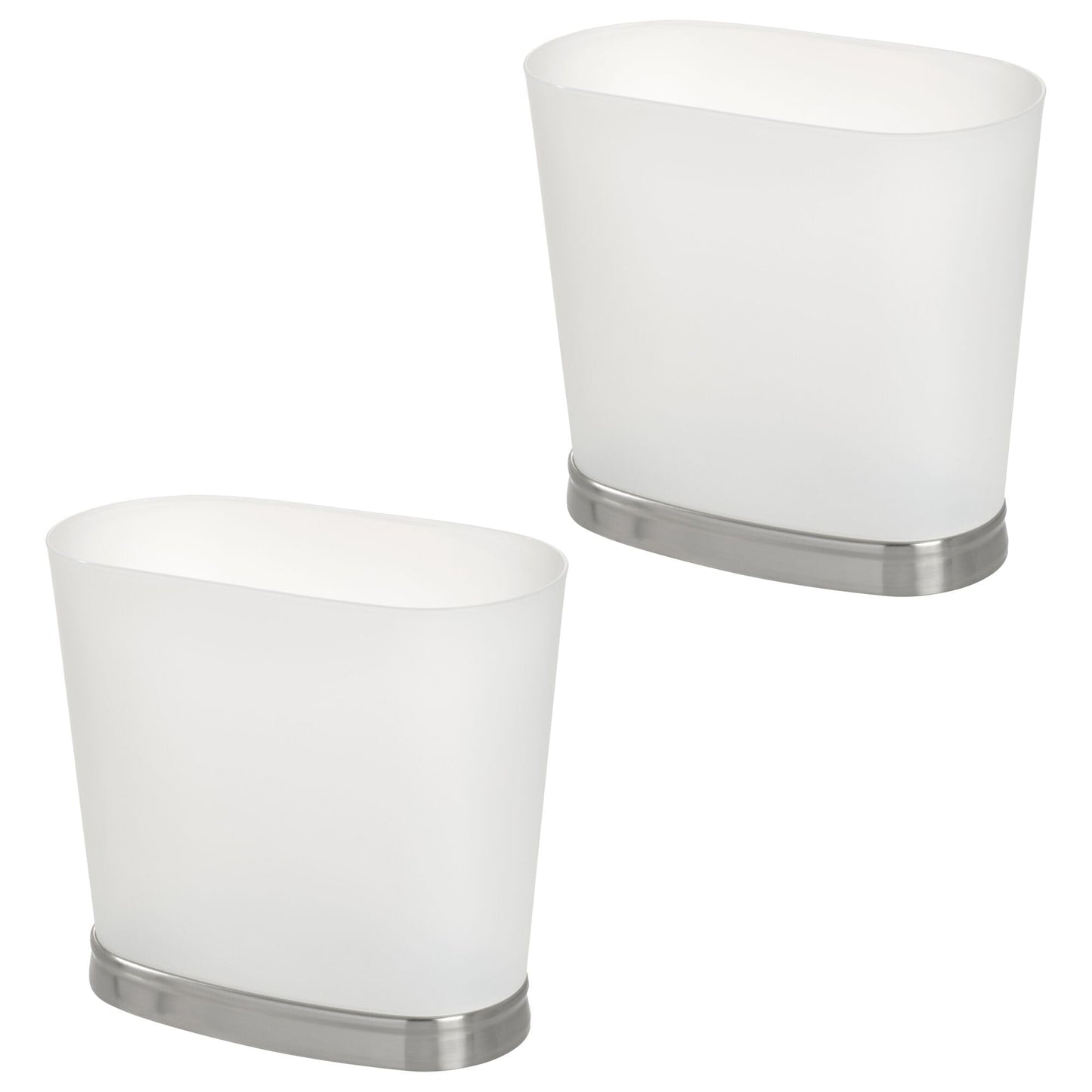 iDesign Slim Bathroom Trash Can, Small Plastic Garbage Can for Bedroom, Office, Desk, or Dorm, 2-Pack, Frost/Brushed