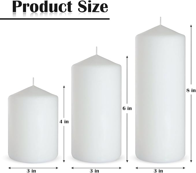 Dripless 3x4 3x6 3x8 Inch White Pillar Candles Unscented Long Lasting Large Cylinder Column Candles for Home Dinner Table Decor Power Outage Emergency