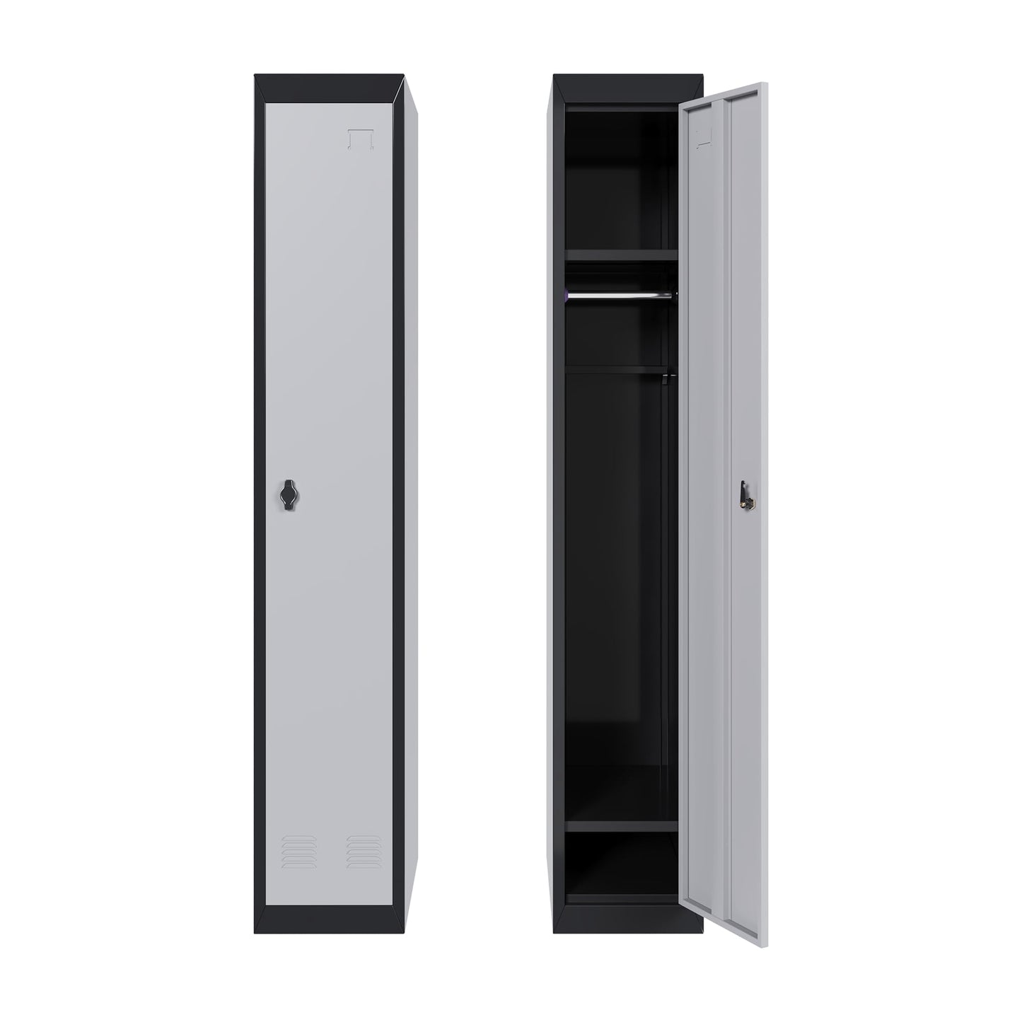 IDEALHOUSE Metal Locker, Metal Storage Cabinet with Shelves and 1 Door, Perfect for Employees and Students, Fits Schools, Garages, Offices, Gyms, and Homes, Easy Assembly, Grey and Black