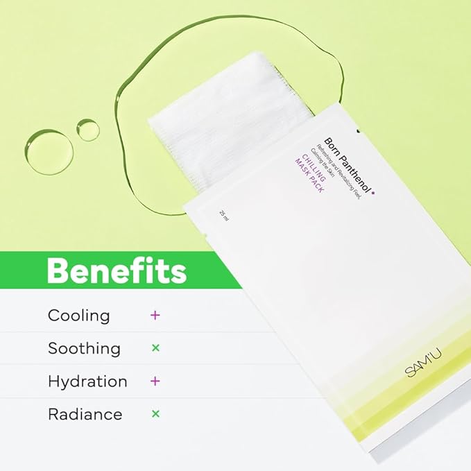 SAM'U Born Panthenol Chilling Mask ??Korean Facial Sheet Mask with Birch Sap & Xylitol for Deep Hydration ??Soothing & Cooling Face Mask, Vegan Korean Glass Skin Care Face Mask (5 Sheets)