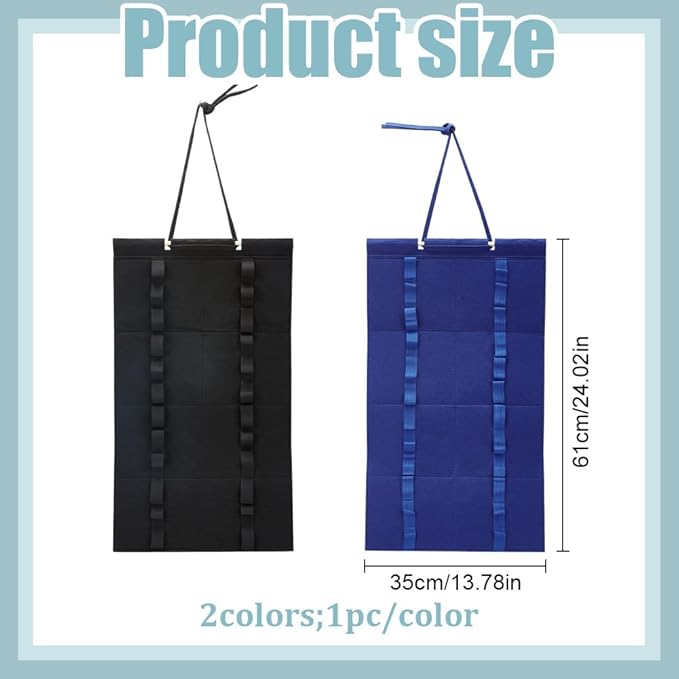 PLIGREAT 2 Pack Karate Belt Display Rack, 12 Belts Taekwondo Belts Display Felt Martial Arts Belt Organizer with Wood Frame for Martial Art Learners, Black & Blue