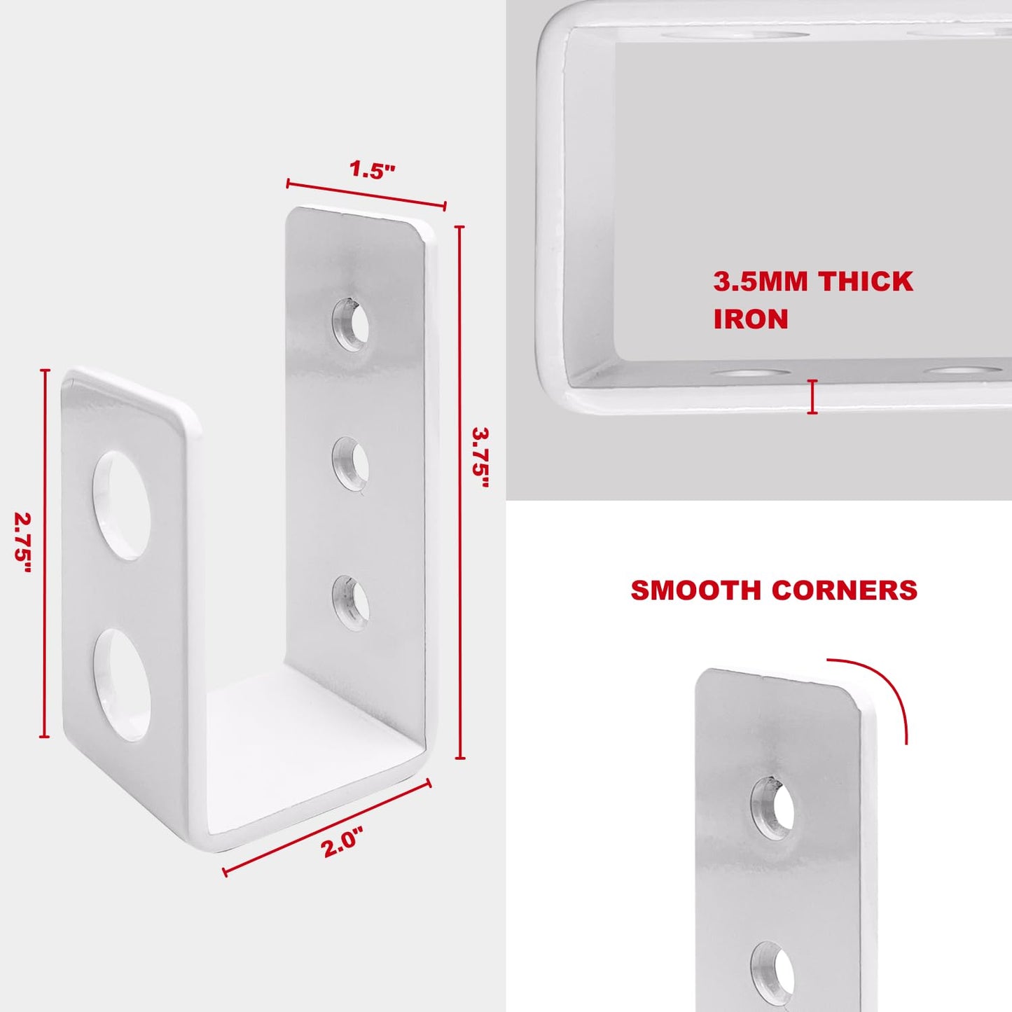 SecurityMan Heavy Duty 2x4 Door Barricade Brackets - Kick Proof Up to 700lbs, Install in Minutes -(2pc) Thick 3.5mm Iron Metal U Bracket - Gate Bar Holder for Indoor/Outdoor Door Security Brace Bar